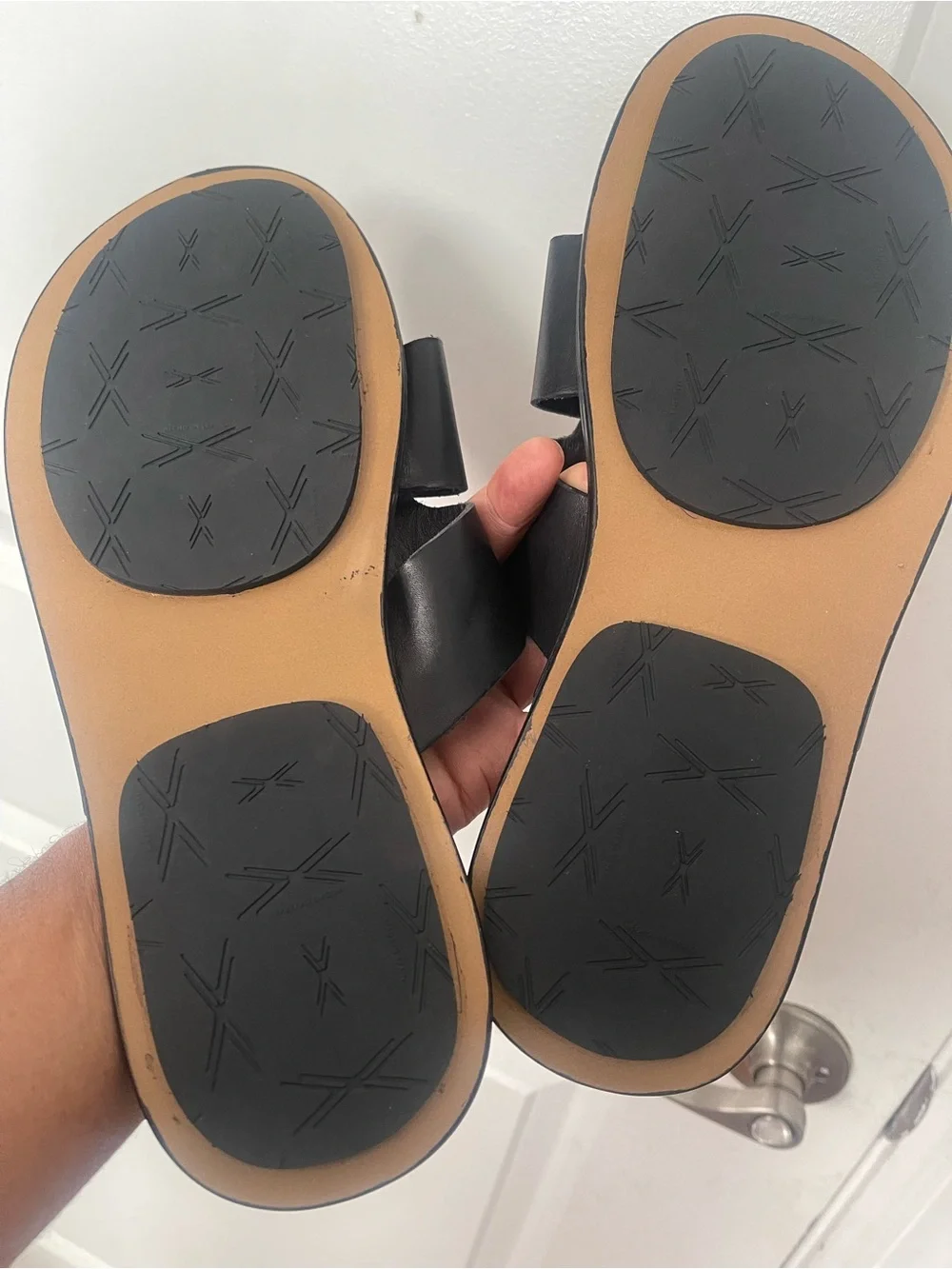 Brand New Men’s Black Leather Slide Sandals Sz 11
